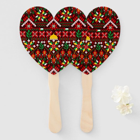 パレスティナータトレ伝統的ス刺繍 ハンドファン (正面&裏面)