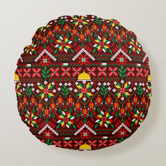 パレスティナータトレ伝統的ス刺繍 ラウンドクッション (正面)