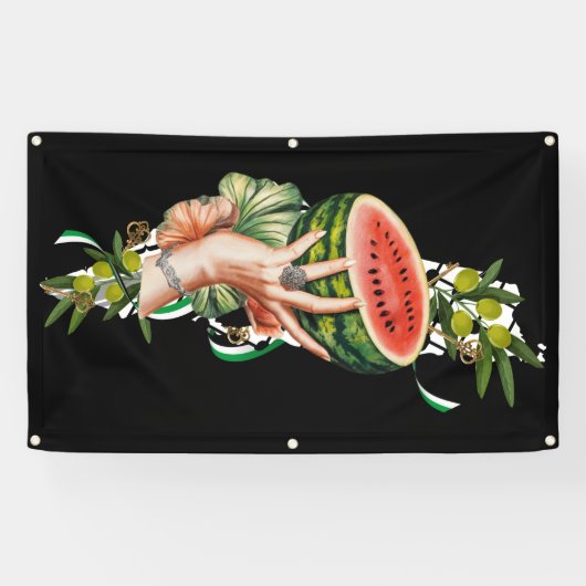 パレスティナ伝統的マップのパレスチナの要素 横断幕 (横)