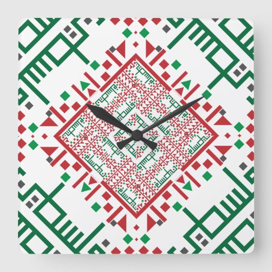 パレスティナ刺繍タスリーズパターン スクエア壁時計 (正面)
