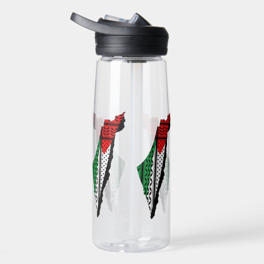 パレスティナ国旗とケフィシーのパターンを持つパレスチナの地図 ウォーターボトル (右面)