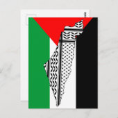 パレスティナ国旗とケフィシー模様の地図 ポストカード (正面/裏面)