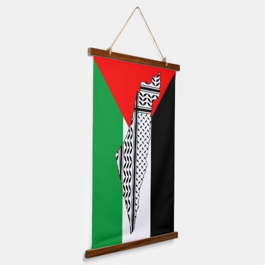 パレスティナ国旗とケフィシー模様の地図 吊り下げ型タペストリー (傾斜あり)