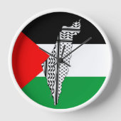パレスティナ国旗とケフィシー模様の地図 壁時計 (正面)