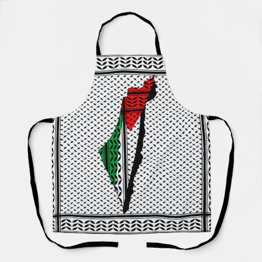 パレスティナ国旗とケフィヨンパターンの地図 エプロン (正面)