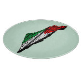 パレスティナ国旗とケフィヨンパターンの地図 カッティングボード (角)