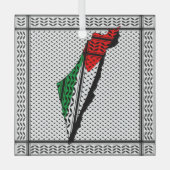 パレスティナ国旗とケフィヨンパターンの地図 ガラスオーナメント (正面)