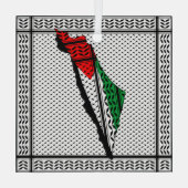 パレスティナ国旗とケフィヨンパターンの地図 ガラスオーナメント (裏面)
