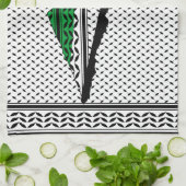 パレスティナ国旗とケフィヨンパターンの地図 キッチンタオル (折り畳み)