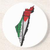 パレスティナ国旗とケフィヨンパターンの地図 コースター (正面)