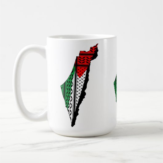 パレスティナ国旗とケフィヨンパターンの地図 コーヒーマグカップ (左)