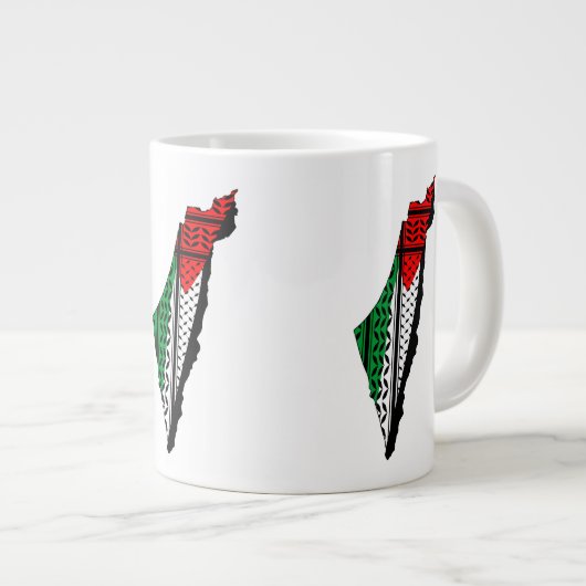 パレスティナ国旗とケフィヨンパターンの地図 ジャンボコーヒーマグカップ (正面右)