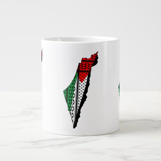 パレスティナ国旗とケフィヨンパターンの地図 ジャンボコーヒーマグカップ (正面)