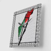 パレスティナ国旗とケフィヨンパターンの地図 スクエア壁時計 (傾斜)