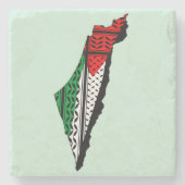 パレスティナ国旗とケフィヨンパターンの地図 ストーンコースター (正面)