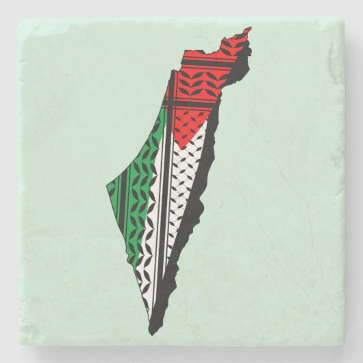 パレスティナ国旗とケフィヨンパターンの地図 ストーンコースター (正面)