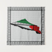 パレスティナ国旗とケフィヨンパターンの地図 タペストリー (正面(横))