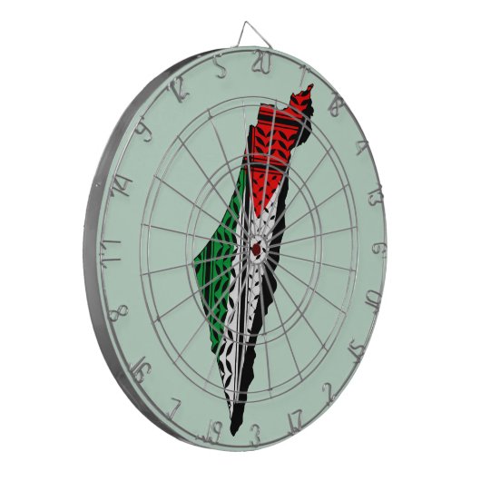 パレスティナ国旗とケフィヨンパターンの地図 ダーツボード (正面左)