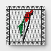 パレスティナ国旗とケフィヨンパターンの地図 フォトプラーク (正面)