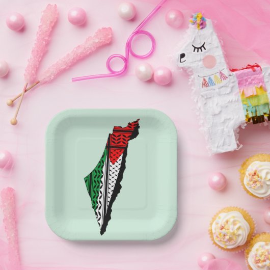 パレスティナ国旗とケフィヨンパターンの地図 ペーパープレート (パーティー)