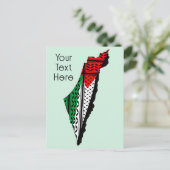 パレスティナ国旗とケフィヨンパターンの地図 ポストカード (スタンド正面)