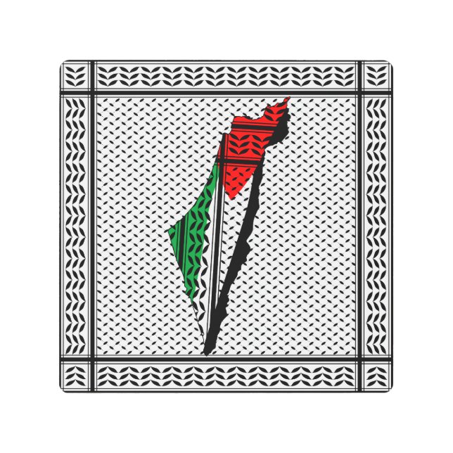 パレスティナ国旗とケフィヨンパターンの地図 メタルプリント (正面)