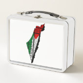 パレスティナ国旗とケフィヨンパターンの地図 メタルランチボックス (正面)