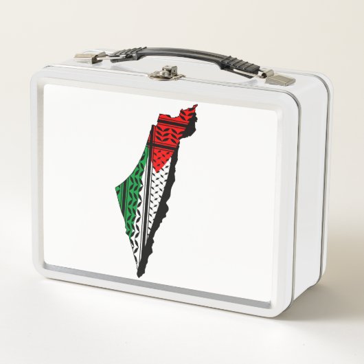 パレスティナ国旗とケフィヨンパターンの地図 メタルランチボックス (正面)