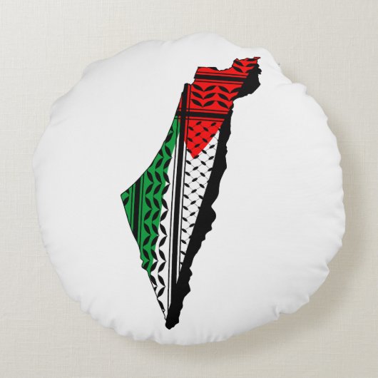 パレスティナ国旗とケフィヨンパターンの地図 ラウンドクッション (裏面)