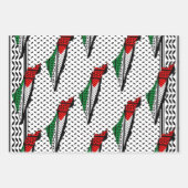 パレスティナ国旗とケフィヨンパターンの地図 ラッピングペーパーシート (正面3)