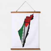 パレスティナ国旗とケフィヨンパターンの地図 吊り下げ型タペストリー (正面)