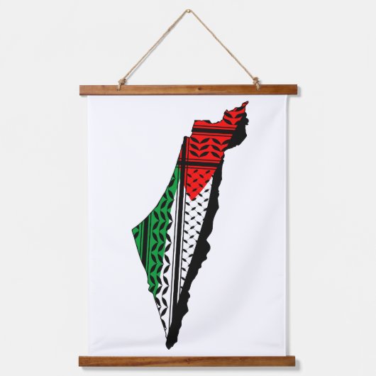 パレスティナ国旗とケフィヨンパターンの地図 吊り下げ型タペストリー (正面)
