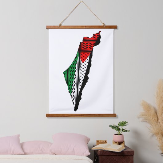 パレスティナ国旗とケフィヨンパターンの地図 吊り下げ型タペストリー (寝室)