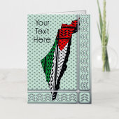 パレスティナ国旗とケフィヨンパターンの地図 箔グリーティングカード (正面)