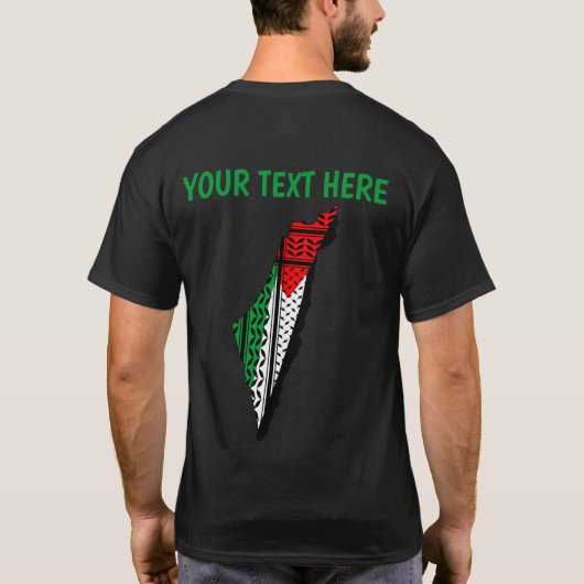 パレスティナ国旗とケフィヨンパターンの地図 Tシャツ (裏面)