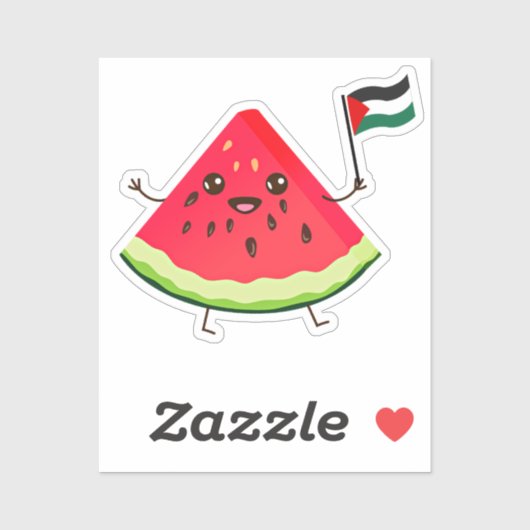 パレスティナ国旗を掲げたかわいい漫画スイカ シール (シート)