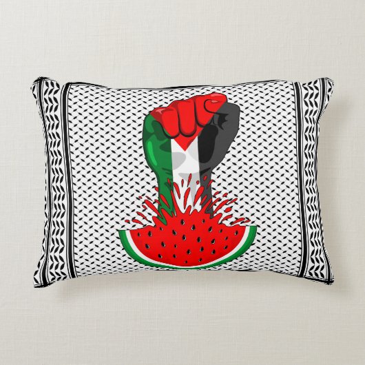 パレスティナ抵抗拳でスイカのシンボル アクセントクッション (正面)