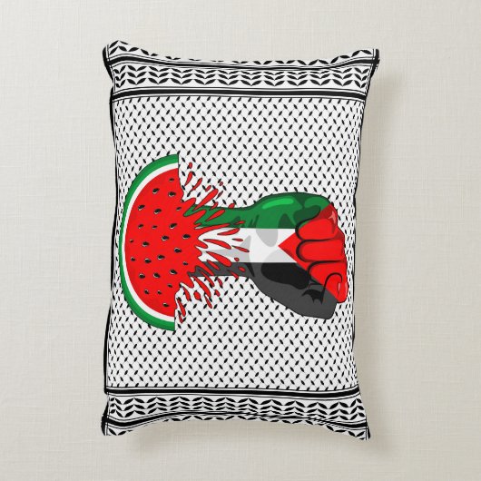 パレスティナ抵抗拳でスイカのシンボル アクセントクッション (裏面(縦))
