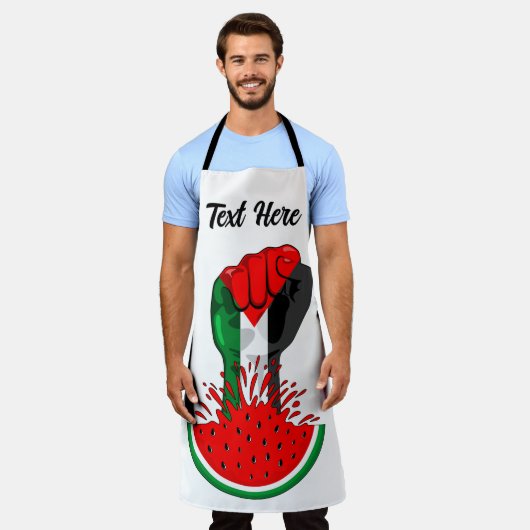 パレスティナ抵抗拳でスイカのシンボル エプロン (着用した状態)