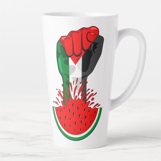 パレスティナ抵抗拳でスイカのシンボル カフェラテマグ (右)