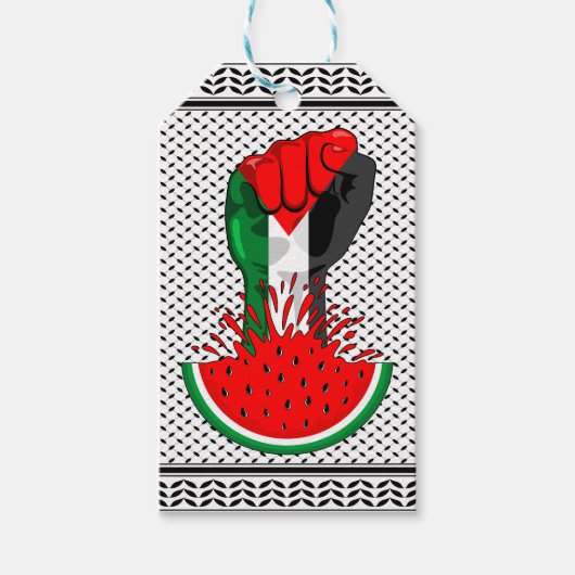 パレスティナ抵抗拳でスイカのシンボル ギフトタグ (正面)