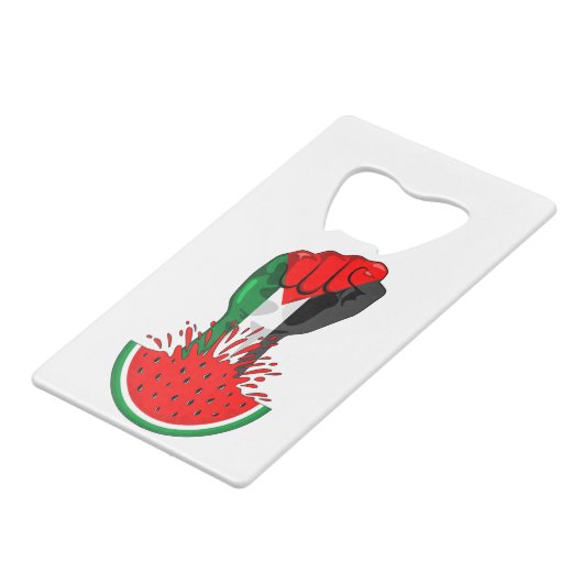 パレスティナ抵抗拳でスイカのシンボル クレジットカード栓抜き (正面アングル)