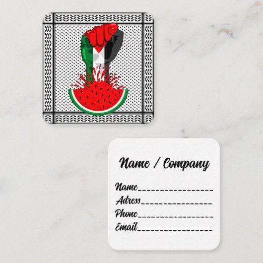 パレスティナ抵抗拳でスイカのシンボル スクエア名刺 (正面/裏面)