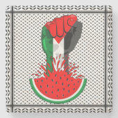 パレスティナ抵抗拳でスイカのシンボル ストーンコースター (正面)