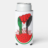パレスティナ抵抗拳でスイカのシンボル スリム缶クーラー (Seltzer正面)