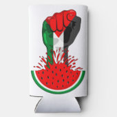 パレスティナ抵抗拳でスイカのシンボル スリム缶クーラー (裏面)