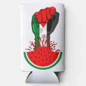 パレスティナ抵抗拳でスイカのシンボル スリム缶クーラー (正面)