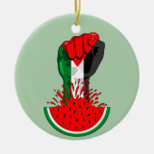 パレスティナ抵抗拳でスイカのシンボル セラミックオーナメント (正面)
