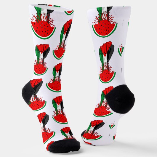 パレスティナ抵抗拳でスイカのシンボル ソックス (傾斜あり)