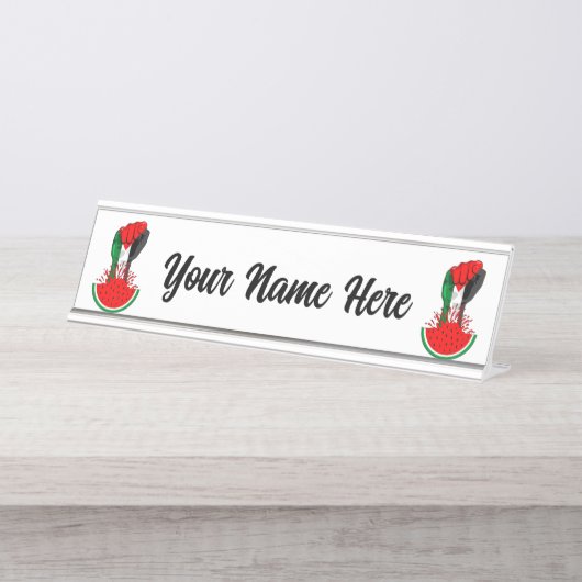 パレスティナ抵抗拳でスイカのシンボル デスクネームプレート (正面)